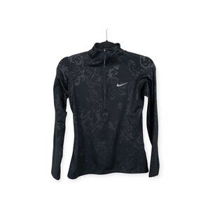 Nike Pro Dri Fit Quarter Zip Up Black Royal Print SZ XS Long Sleeve Shirt